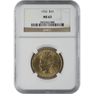 $10 Indian Head Gold Coin MS 63 NGC