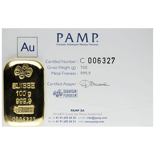 100 Gram PAMP CAST Gold Bar